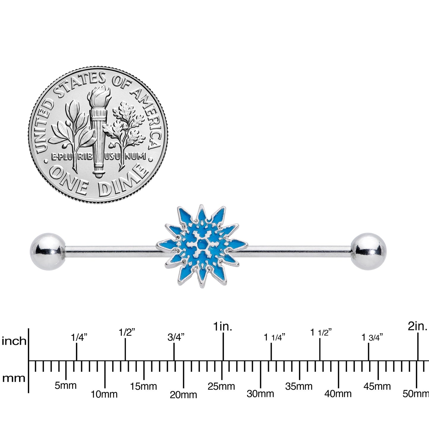 14G Blue Winter Snowflake Christmas Industrial Barbell 38mm