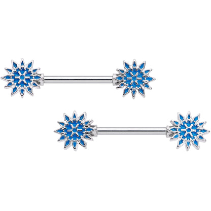 14G 9/16 Blue Winter Snowflake Christmas Barbell Nipple Ring Set