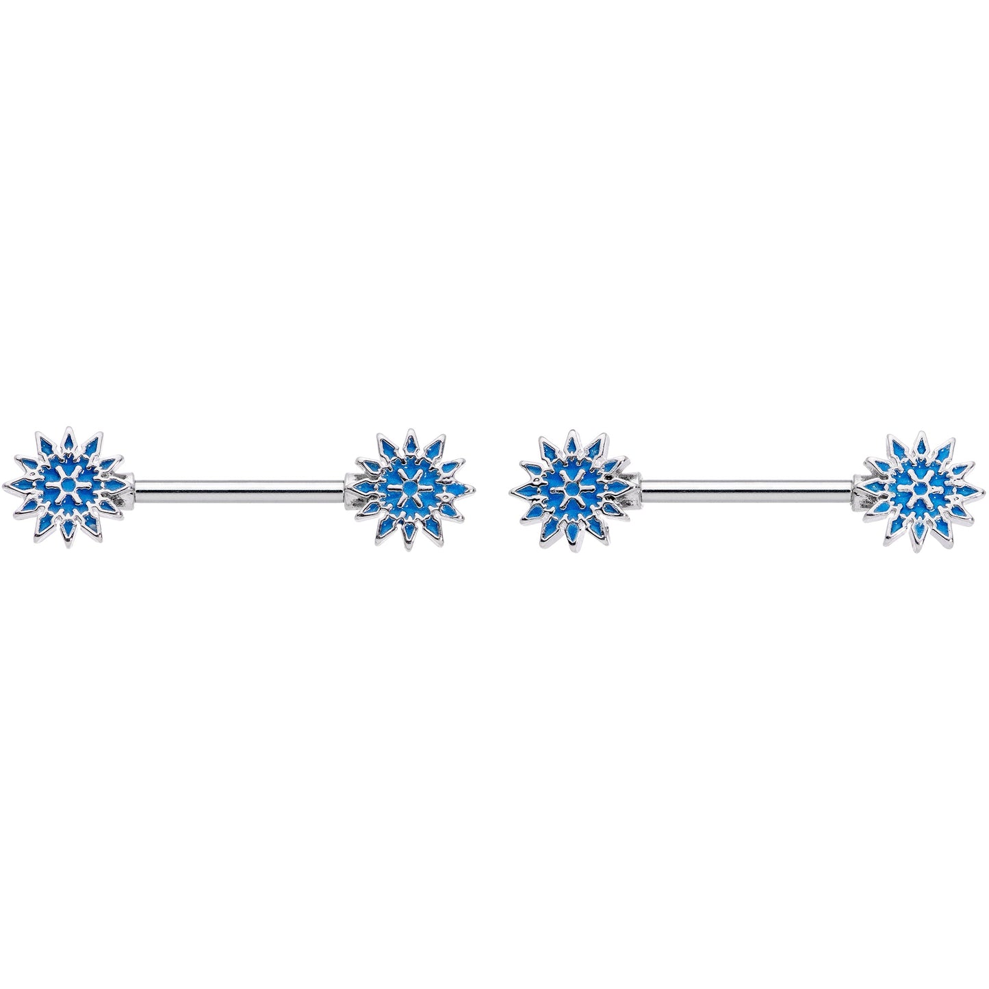 14G 9/16 Blue Winter Snowflake Christmas Barbell Nipple Ring Set