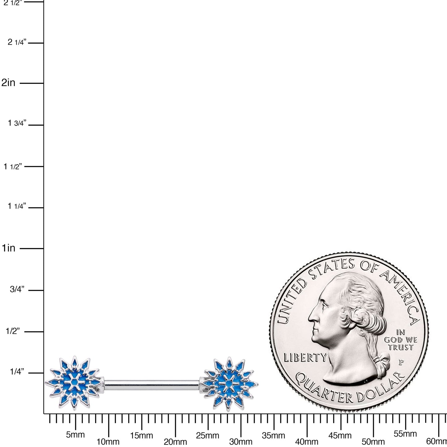 14G 9/16 Blue Winter Snowflake Christmas Barbell Nipple Ring Set