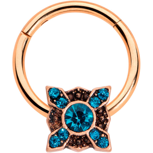16G 3/8 Aqua Gem Rose Gold Tone Renaissance Hinged Segment Ring