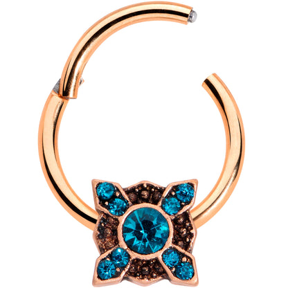 16G 3/8 Aqua Gem Rose Gold Tone Renaissance Hinged Segment Ring