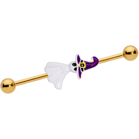14G Gold Tone Ghost Witch Halloween Industrial Barbell 38mm