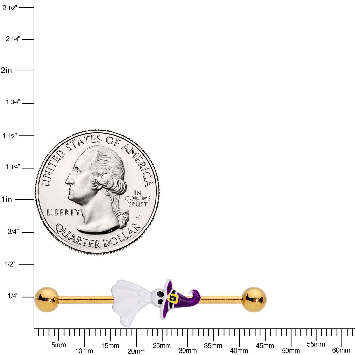 14G Gold Tone Ghost Witch Halloween Industrial Barbell 38mm