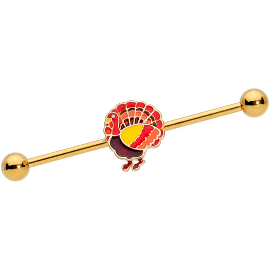 14G Gold Tone Turkey Thanksgiving Industrial Barbell 38mm