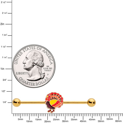 14G Gold Tone Turkey Thanksgiving Industrial Barbell 38mm