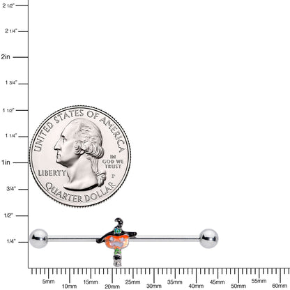 14G Blue Gem Witch Hat Pumpkin Halloween Industrial Barbell 38mm