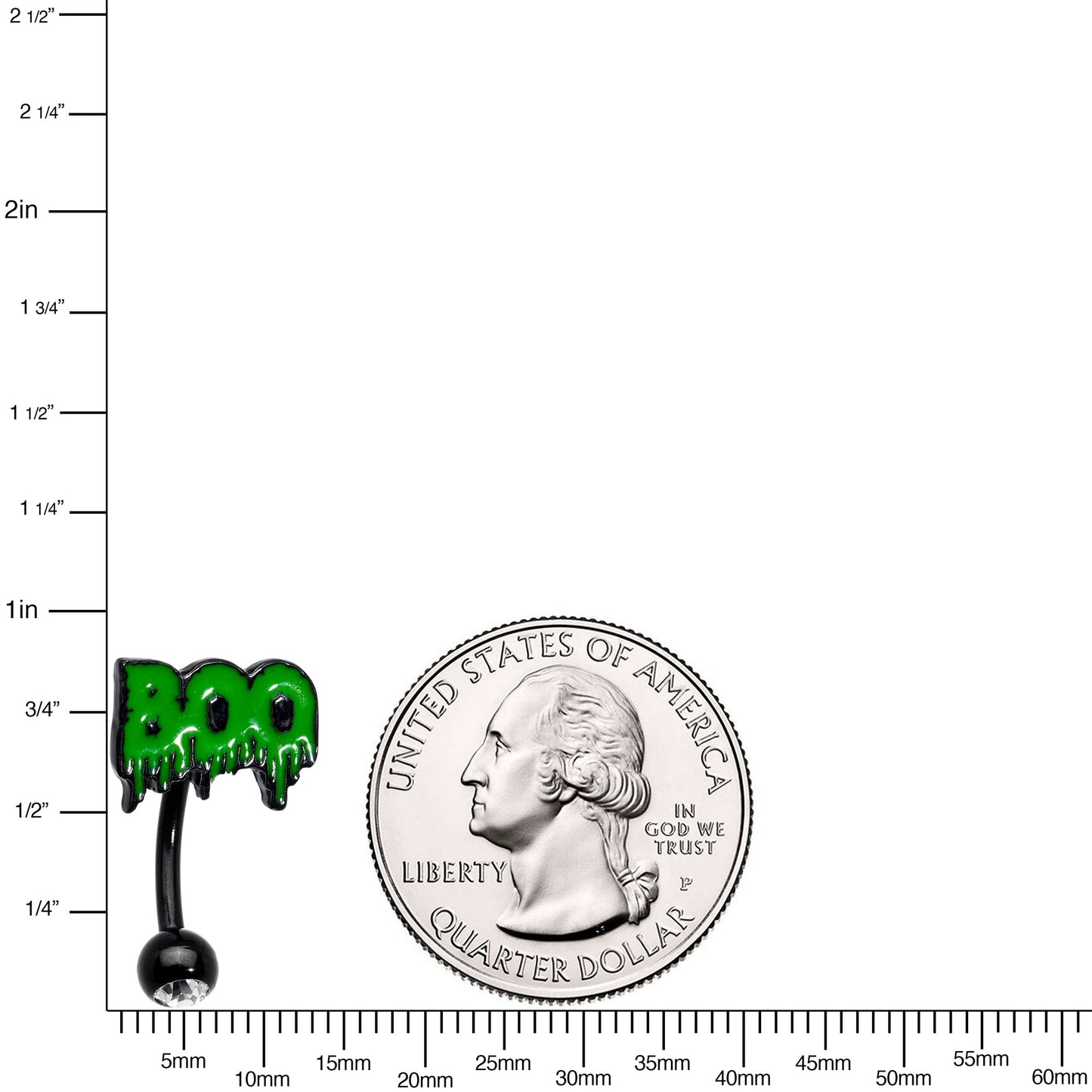 Clear Gem Black Green Spooky Boo Halloween Top Mount Belly Ring