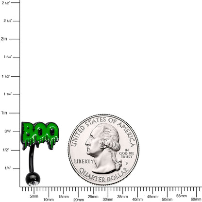 Clear Gem Black Green Spooky Boo Halloween Top Mount Belly Ring