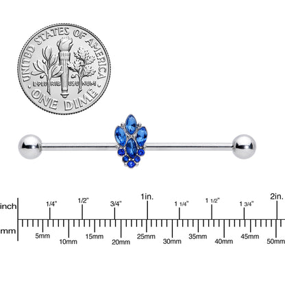 14G Blue CZ Gem Fountain Industrial Barbell 38mm