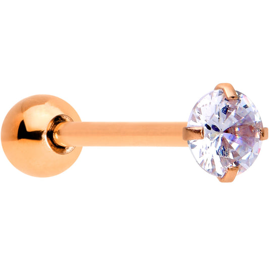 Clear CZ Gem Rose Gold Tone Circle Top Barbell Tongue Ring