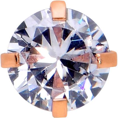 Clear CZ Gem Rose Gold Tone Circle Top Barbell Tongue Ring