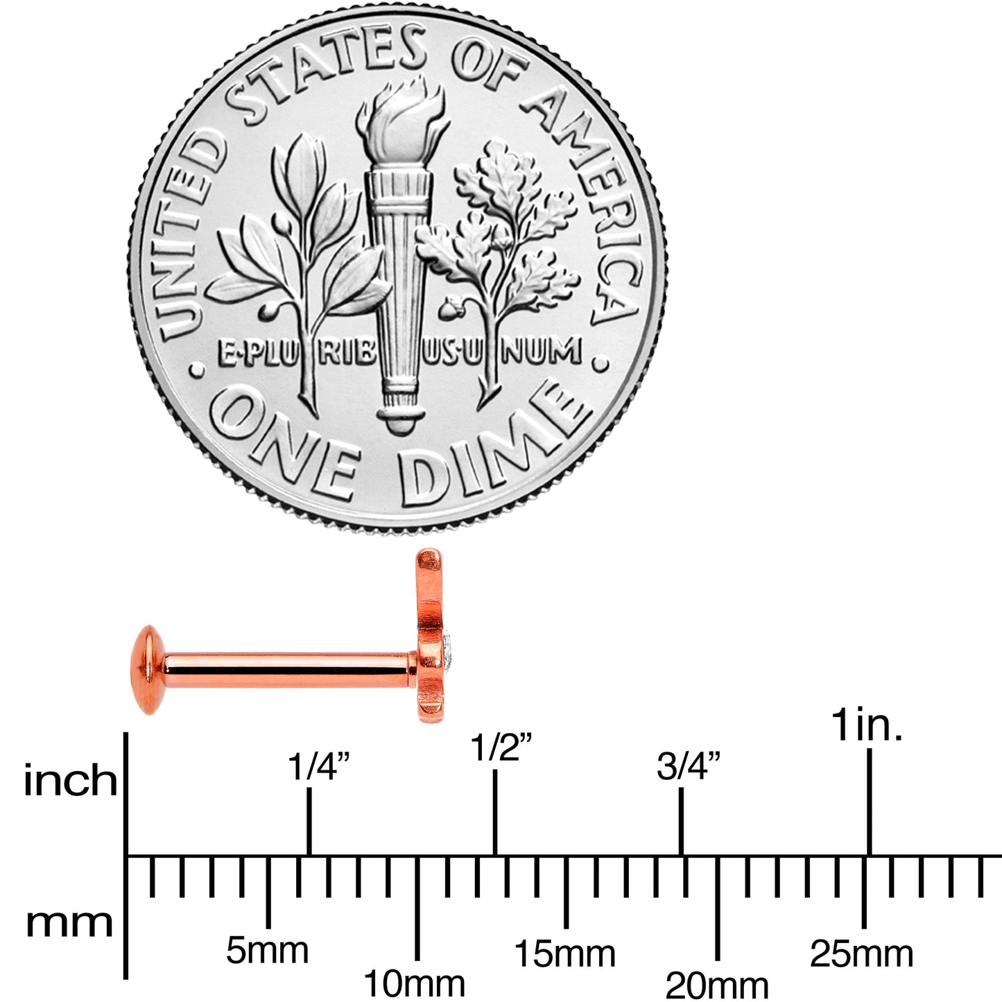 16G 5/16 Licensed Playboy CZ Rose Gold Tone Internal Thread Labret