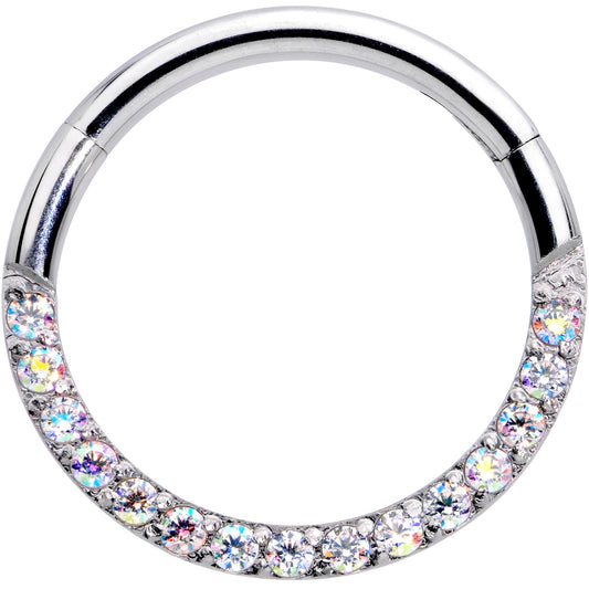 16G 3/8 Aurora Gem Paved Elegance Hinged Segment Ring