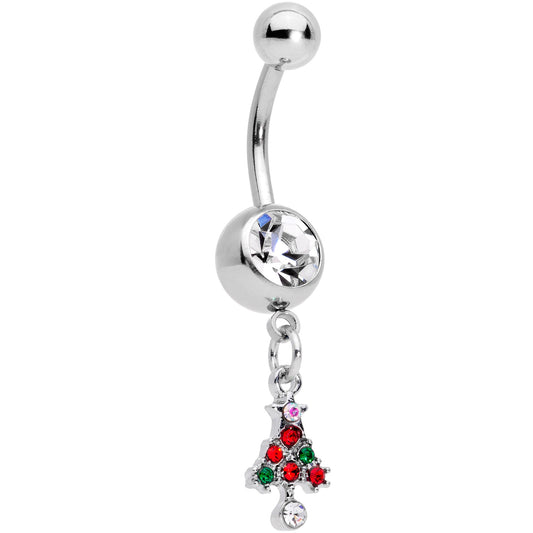Clear Red Green Gem Christmas Tree Holiday Dangle Belly Ring