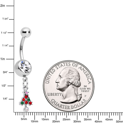 Clear Red Green Gem Christmas Tree Holiday Dangle Belly Ring