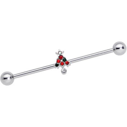 14G Clear Red Green Gem Christmas Tree Industrial Barbell 38mm