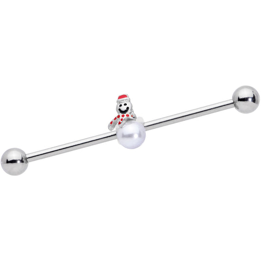 14G Pearlescent Orb Snowman Christmas Industrial Barbell 38mm
