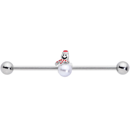 14G Pearlescent Orb Snowman Christmas Industrial Barbell 38mm