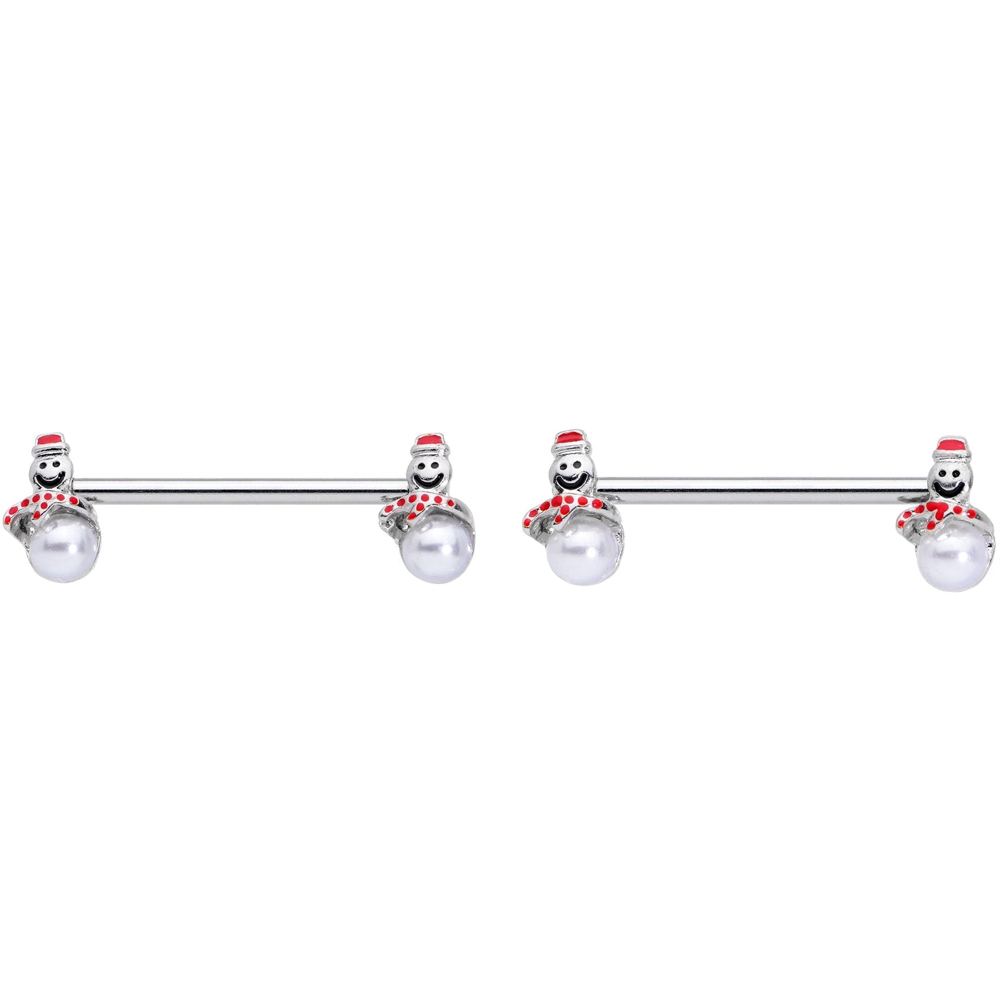 14G 5/8 Pearlescent Orb Snowman Christmas Barbell Nipple Ring Set