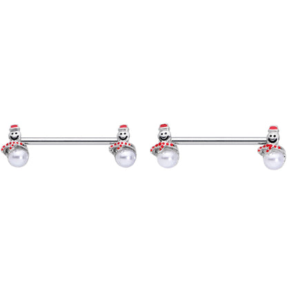 14G 5/8 Pearlescent Orb Snowman Christmas Barbell Nipple Ring Set