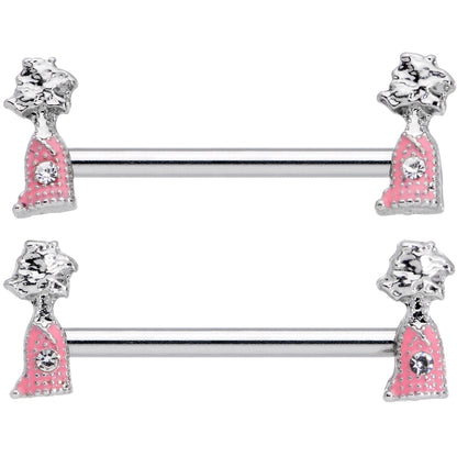 14G 5/8 Clear Gem Pink Champagne Bottles Barbell Nipple Ring Set