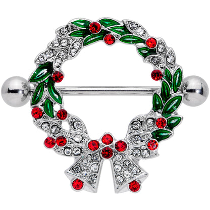 14G 11/16 Red Green Gem Christmas Wreath Nipple Shield Set