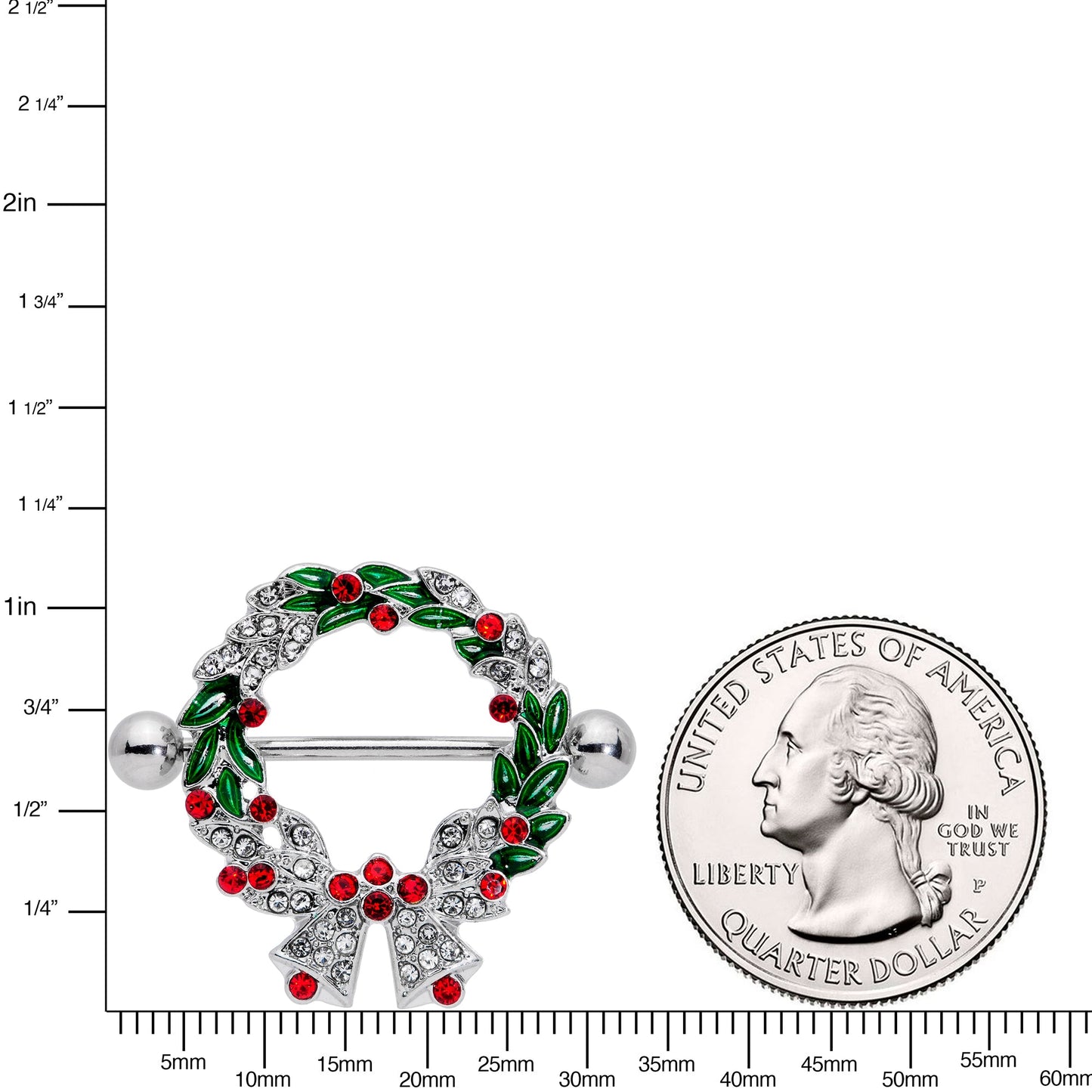14G 11/16 Red Green Gem Christmas Wreath Nipple Shield Set