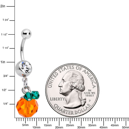 Clear Green Orange Gem Pumpkin Halloween Dangle Belly Ring
