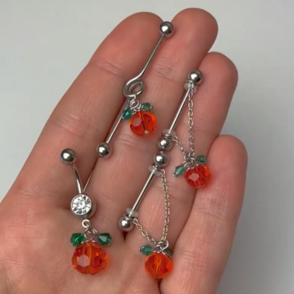 14G Green Orange Gem Pumpkin Halloween Dangle Project Bar 38mm