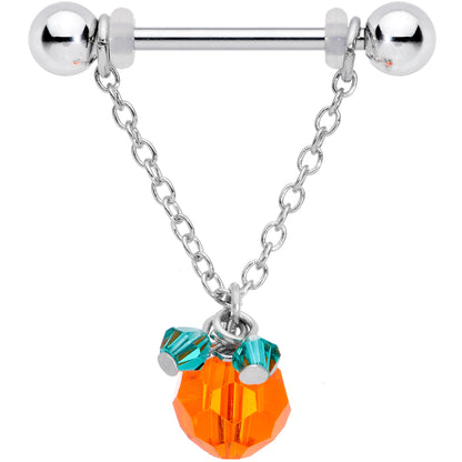 14G 5/8 Green Orange Gem Pumpkin Halloween Dangle Nipple Ring Set