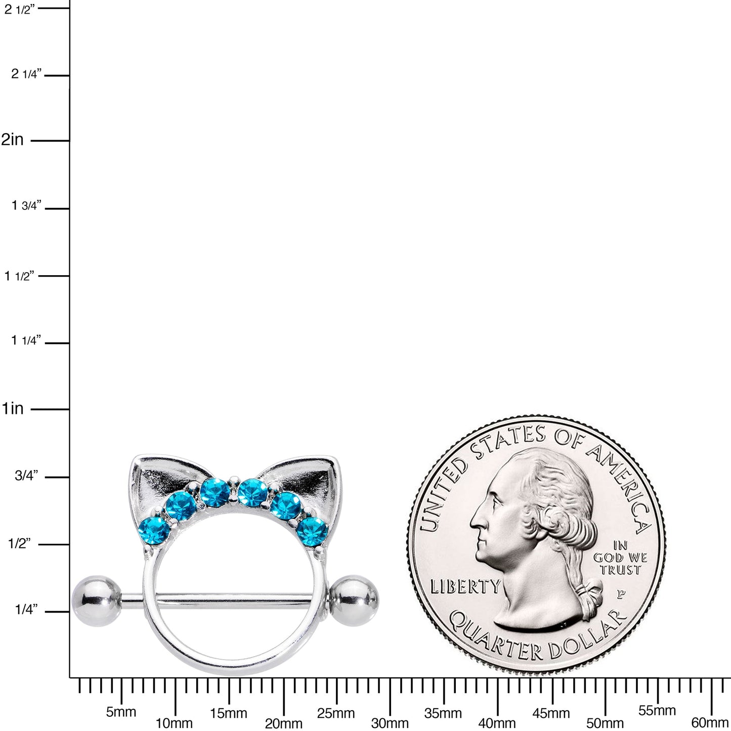 14G 9/16 Aqua Gem Kitty Cat Ears Nipple Shield Set