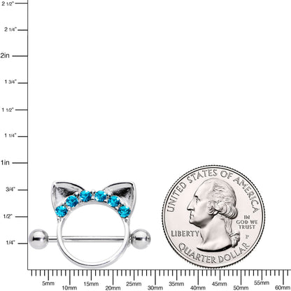 14G 9/16 Aqua Gem Kitty Cat Ears Nipple Shield Set