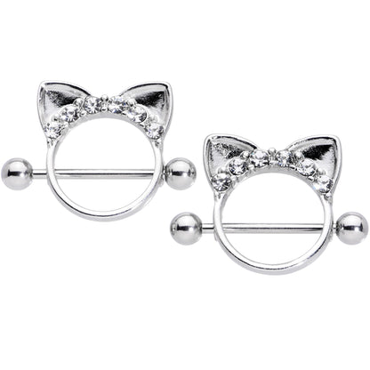 14G 9/16 Clear Gem Kitty Cat Ears Nipple Shield Set