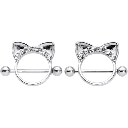 14G 9/16 Clear Gem Kitty Cat Ears Nipple Shield Set