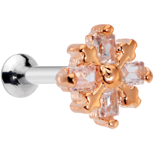 16G 5/16 Clear CZ Gem Rose Gold Tone Internal Thread Labret