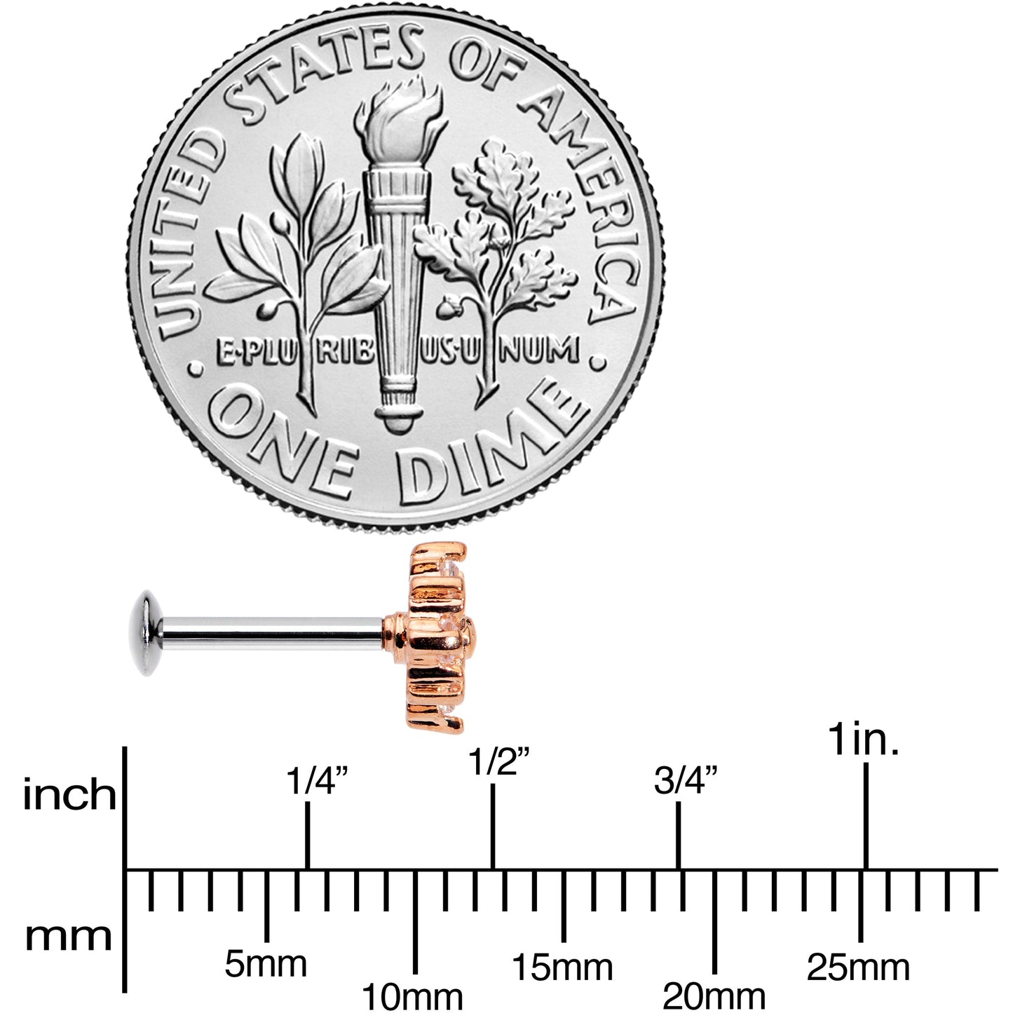 16G 5/16 Clear CZ Gem Rose Gold Tone Internal Thread Labret