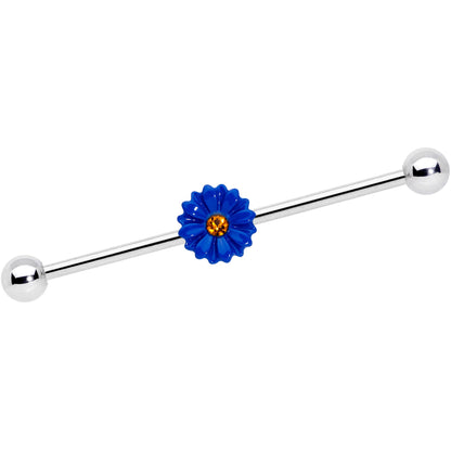 14G Yellow Gem Blue Sunflower Industrial Barbell 38mm