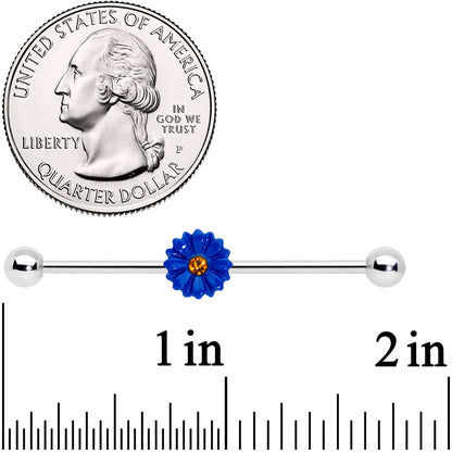 14G Yellow Gem Blue Sunflower Industrial Barbell 38mm