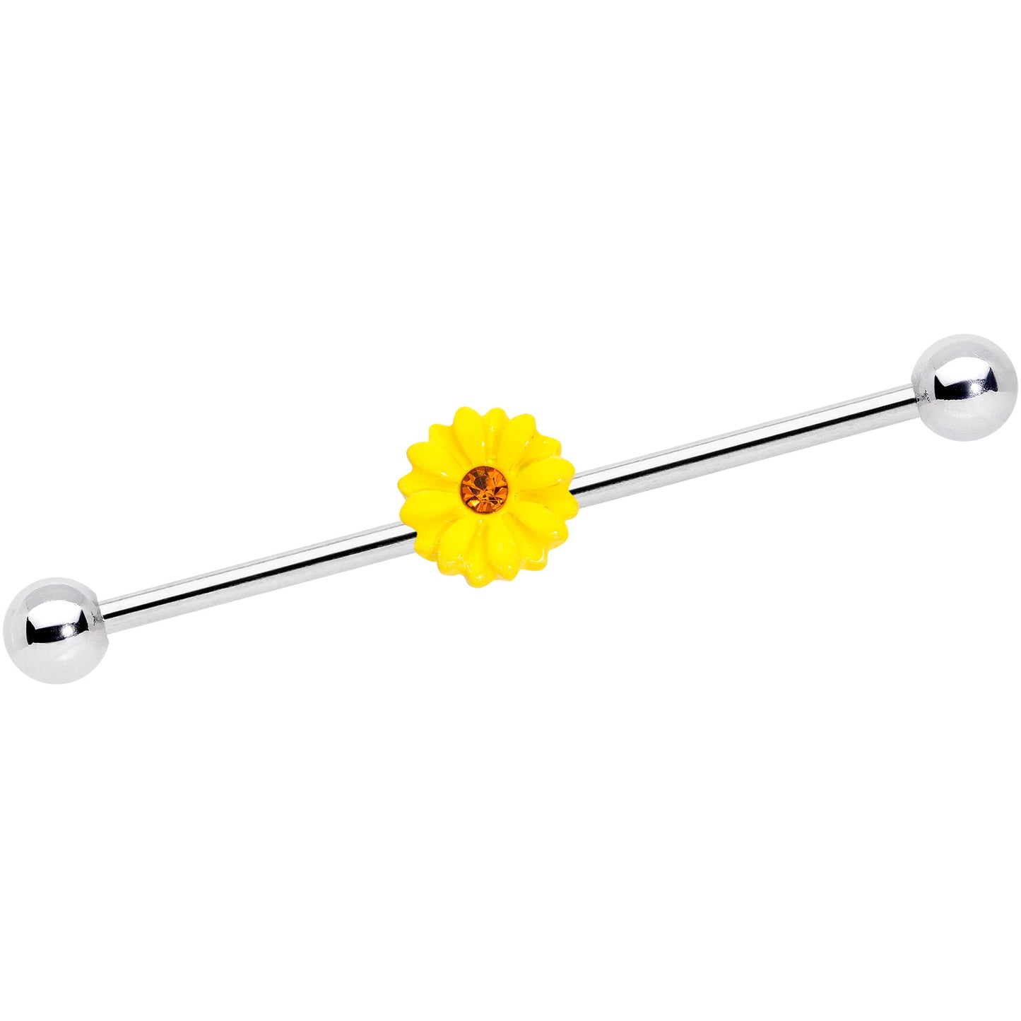 14G Yellow Gem Yellow Sunflower Industrial Barbell 38mm