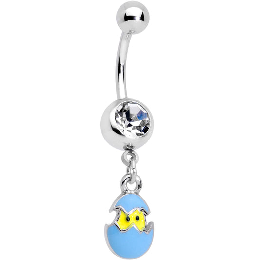 Clear Gem Blue Easter Egg Chick Dangle Belly Ring