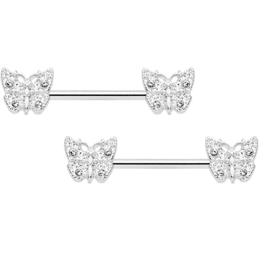 14G 9/16 Clear Gem Baroque Butterfly Barbell Nipple Ring Set