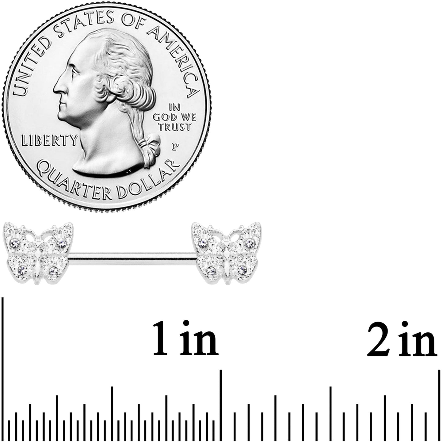 14G 9/16 Clear Gem Baroque Butterfly Barbell Nipple Ring Set