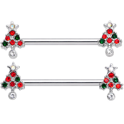 14G 11/16 Clear Red Green Gem Christmas Tree Nipple Ring Set