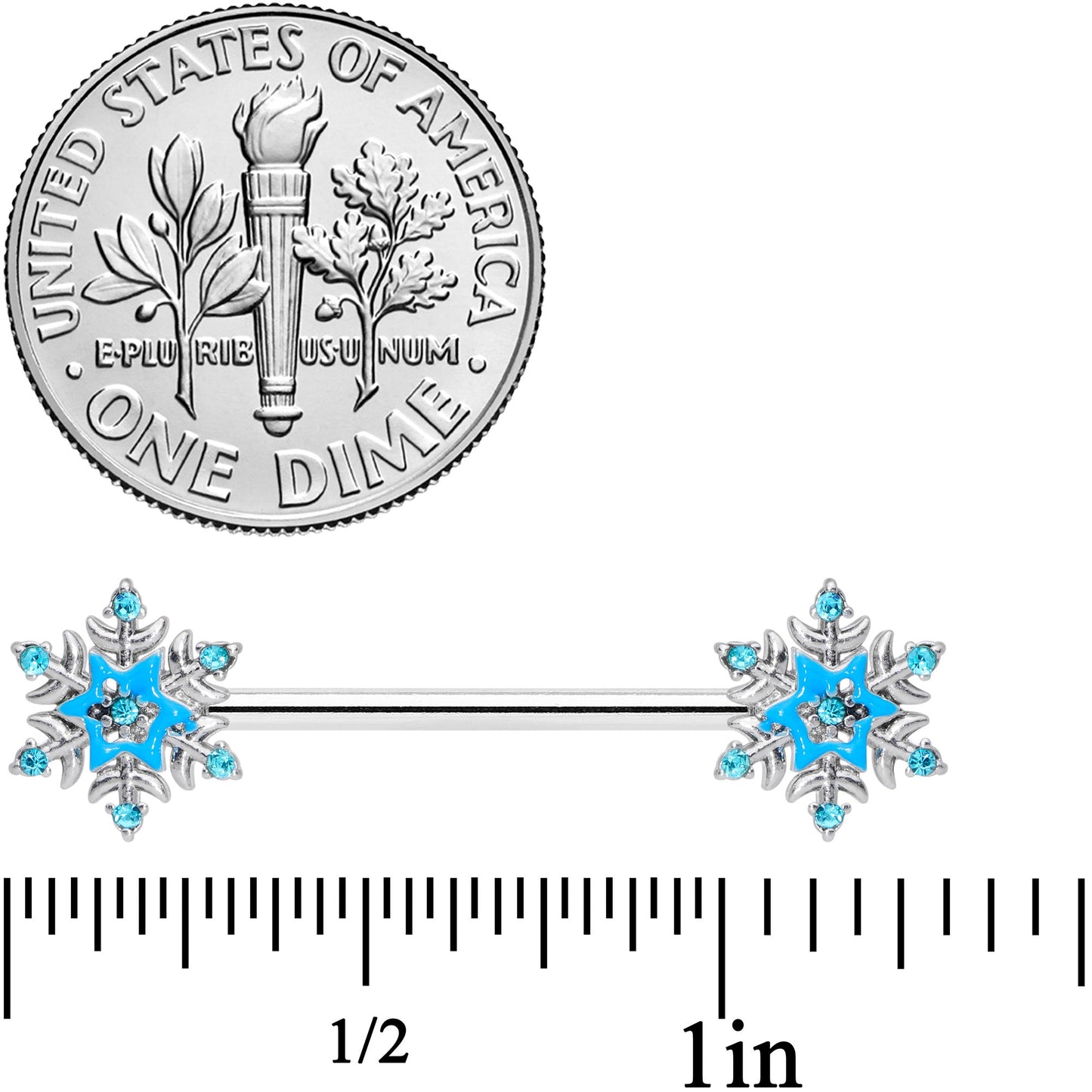 14G 5/8 Aqua Gem Winter Snowflake Christmas Nipple Ring Set