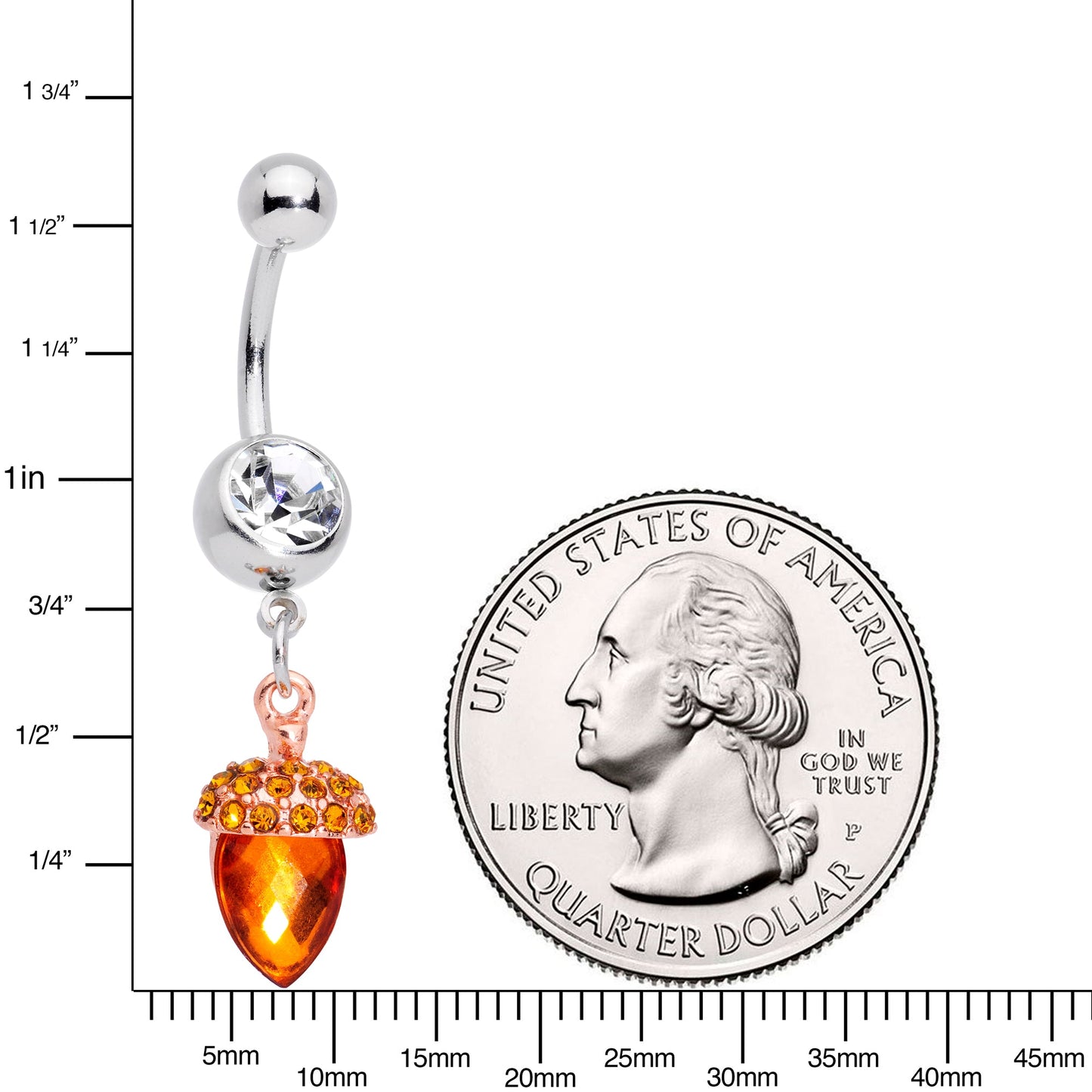 Clear Brown Gem Fall Autumn Acorn Dangle Belly Ring