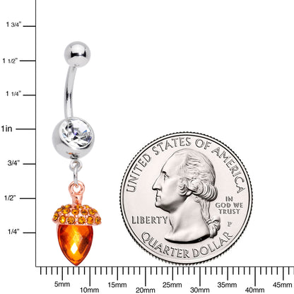 Clear Brown Gem Fall Autumn Acorn Dangle Belly Ring
