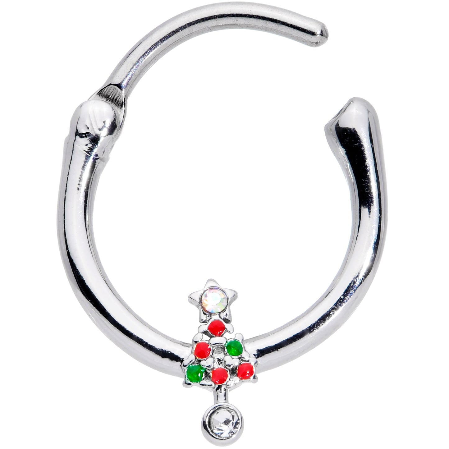 16G 3/8 Clear Red Green Gem  Christmas Tree Cartilage Clicker