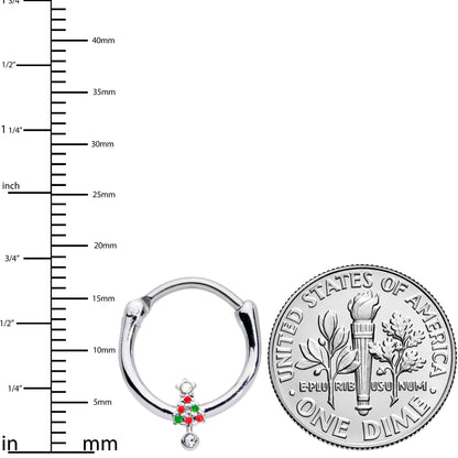 16G 3/8 Clear Red Green Gem  Christmas Tree Cartilage Clicker