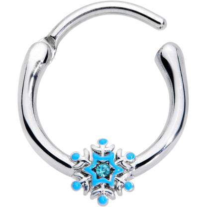 16G 3/8 Aqua Gem Winter Snowflake Septum Clicker